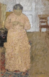 Knitting Woman in Pink Dress